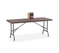 Relaxdays Table de Jardin Pliante, 72x180x74 cm, Plastique et Acier, résistante aux intempéries, 8 Personnes, Marron