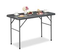 Relaxdays Table de Jardin Pliante, 74x121,5x61 cm, Plastique et Acier, résistante aux intempéries, Aspect rotin, Grise