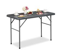 Relaxdays table de jardin pliante, 74x121,5x61 cm, plastique et acier, résistante aux intempéries, aspect rotin, grise