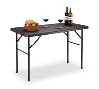 Relaxdays Table de jardin pliante aspect bois rectangulaire, plastique/métal, balcon, 74x120x60 cm, marron