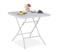 Relaxdays Table de Jardin Pliante, carrée, HLP : 74x78x78 cm, Balcon, terrasse, Plastique et métal, Blanche