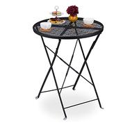 Relaxdays Table de Jardin Pliante, HxD 71,5 x 60,5 cm, résistant aux intempéries, Trou pour Parasol, Rond, Acier, Noir, 1 unité