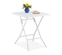 Relaxdays Table de Jardin Pliante, HxLxP : env. 73x62x62 cm, pour Balcon, terrasse, Camping, carrée, Blanche