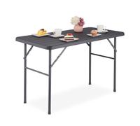 Relaxdays Table de Jardin, Aspect Bois, rectangulaire, Plastique et métal, Pliable, H x L x P : 74 x 118 x 60 cm, Grise