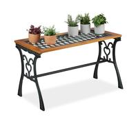 Relaxdays Table de Jardin rectangulaire, extérieur, Vintage, Bois et Fonte de Fer, HlP 58x98x47 cm, Balcon, Nature-Noire
