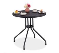 Relaxdays Table de jardin, H x D : 75 x 80 cm, aspect bois, plastique & acier, forme ronde, noir