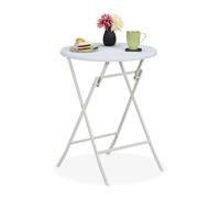 Relaxdays Table de Jardin Pliante, 75 x 60 cm, Aspect rotin, en Plastique et Acier, pour l'extérieur, Blanche