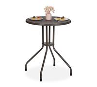 Relaxdays Table de Jardin Ronde, H x D : 73 x 60 cm, Aspect rotin, extérieur, en Plastique et Acier, Marron