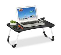 Relaxdays Table de lit, Tablette canapé, HxLxP : 26x63x40 cm, Support Pliable, Ordinateur Portable, MDF, Fer, Noir