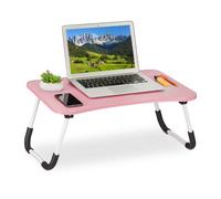 Relaxdays Table de lit, Tablette canapé, HxLxP : 26x63x40 cm, Support Pliable pour Ordinateur Portable, MDF et Fer, Rose