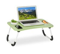 Relaxdays Table de lit, Tablette canapé, HxLxP : 26x63x40 cm, Support Pliable pour Ordinateur Portable, MDF et Fer, Vert