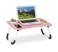 Relaxdays Table de lit, Tablette canapé, HxLxP : 26x63x40 cm, Support Pliable pour Ordinateur Portable, MDF et Fer, Rose