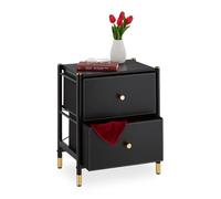 Relaxdays Table de Nuit, 2 tiroirs, HxLxP : 55,5 x 46 x 33 cm, Meuble Chevet, Petite Commode, Chambre, Salon, Noir/doré