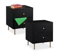 Relaxdays Table de Nuit avec 2 tiroirs, Lot de 2, HLP : 52x45x40 cm, pour Chambre et Salon, Effet Bois, Noir/doré