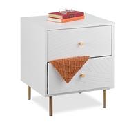 Relaxdays Table de Nuit avec 2 tiroirs, Table de Chevet, HLP : 52x45x40 cm, chambe et Salon, Moderne, Blanc/doré