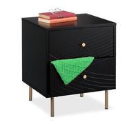 Relaxdays Table de Nuit avec 2 tiroirs, Table de Chevet, HLP : 52x45x40 cm, pour Chambre et Salon, Effet Bois, Noir/doré