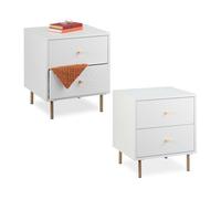 Relaxdays Table de Nuit avec 2 tiroirs, Lot de 2, Table de Chevet, HLP : 52x45x40 cm, chambe et Salon, Blanc/doré