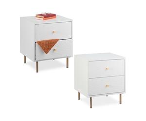 Relaxdays Table de nuit blanche avec 2 tiroirs