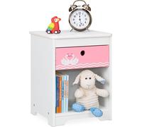 Relaxdays Table de Chevet pour Enfant, cygnes, tiroir et Rangement, Meuble Nuit, Commode, HLP : 41x32x31 cm, Blanc-Rose