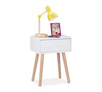 Relaxdays Table de Nuit, scandinave, rétro, Meuble d’appoint avec tiroir, HLP 55x42x30cm, Chambre à Coucher, Blanc