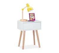 Relaxdays Table de nuit, scandinave, rétro, meuble d’appoint avec tiroir, HLP 55x42x30cm, chambre à coucher, blanc