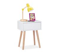 Relaxdays Table de Nuit, scandinave, rétro, Meuble d’appoint avec tiroir, HLP 55x42x30cm, Chambre à Coucher, Blanc