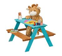 Relaxdays Table de Pique-Nique, pour 4 Enfants, en Bois de pin, H x L x P : 51 x 90 x 78 cm, Jardin, Bleu et Marron