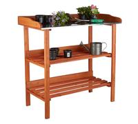 Relaxdays Table de préparation pour semis en bois, plan métal, 3 étages, 87,5×91,8×41,5 cm, orange