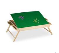Relaxdays Table de puzzle, 4 tiroirs, jusqu’à 1500 pièces, bois & tissu, support pliant, multicolore