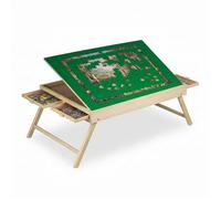 Relaxdays Table de Puzzle 4 Tiroirs, jusqu'à 1500 pièces, bois & tissu, multicolore, support pliant