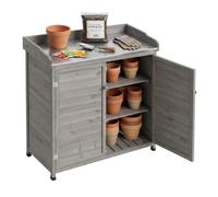 Relaxdays Table de rempotage, Meuble Bas en Bois, Plan de Travail galvanisé, H x l x P: 106 x 94,5 x 45 cm, Gris