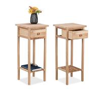 Relaxdays Table de téléphone, 2 pièces, en Bois, H x L x P : 60 x 25 x 25 cm, Meuble d'appoint avec tiroir, Naturel