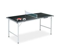 Relaxdays Table Tennis-de-Table d’intérieur, Pliant, lot, Filet, 2 Raquettes, 3 balles, HxLxP : 70 x 150 x 70 cm, Noir