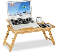 Relaxdays Table de lit et canapé pour Ordinateur Portable, en Bambou, Pliable, Hauteur et Inclinaison réglables, Nature