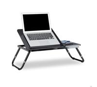 Relaxdays table pour ordinateur portable, bureau pour ordinateur portable, table de chevet, table pour ordinateur portable, table d'appoint, ordinateur portable de 75 cm x 35 cm x 40 cm, en bois, noir, avec rabat de lecture, réglable en hauteur, pliable
