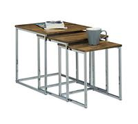 Relaxdays Table gigogne lot de 3 HxlxP: 42 x 40 x 40 cm table basse appoint plateau carré en bois avec pieds en métal salon bout de canapé, nature