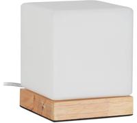 Relaxdays Table Lamp, E 14, Wooden Base And Opal White Glass, Scandinavian Design, Hlp: 15x12x12cm, Bedside Table.