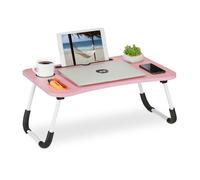 Relaxdays Table lit et canapé ordinateur portable, porte-tablette, encoche gobelet, HxLxP : env. 26x63x40 cm, rose/blanc