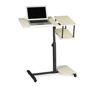 Table ordinateur portable - Relaxdays - Hauteur réglable - 4 roulettes - MDF laqué - Crème/Noir