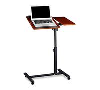 Relaxdays Table ordinateur portable hauteur réglable XL HxlxP: 95 x 60 x 40 cm support laptop avec 4 roulettes tablette avec surface pour souris antidérapant table appoint gaucher bois acajou, rouge