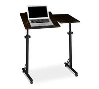 Relaxdays Table ordinateur portable HxlxP: 110 x 80 x 50 cm hauteur réglable roulettes table bout de canapé table de lit bureau informatique, bois ébène (noir)