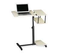 Relaxdays Table ordinateur portable hauteur réglable XL HxlxP: 100 x 77 x 40 cm bois support laptop netbook avec 4 roulettes blocables tablette surface pour souris antidérapant table d'appoint, crème