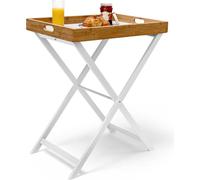 Relaxdays Table d'appoint pliable bambou plateau amovible HxlxP: 72 x 60 x 40 cm Plateau de lit support table bout de canapé, blanc