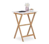 Relaxdays Table Pliante, Bambou, HxLxP : 63 x 47,5 x 37 cm, Peu encombrante, Solide, guéridon de Balcon, Blanc-Nature