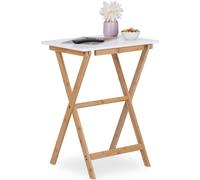 relaxdays Table pliante blanche en bambou