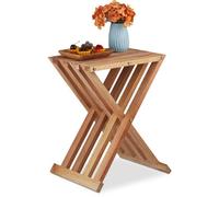 Relaxdays Table Pliante, Bois De Noyer, Sélon, Balcon Et Terrasse, Hlp 44,5x34x28 Cm, Table D'appoint, Pliable, Naturel