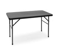 Relaxdays Table pliante de jardin BASTIAN rectangle HlxlxP 74 x 121,5 x 61 cm Camping pliable BASTIAN en aspect rotin Terrasse, noir