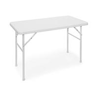 Relaxdays Table pliante de jardin BASTIAN rectangle HxlxP 74 x 121,5 x 61 cm Camping pliable BASTIAN en aspect rotin Terrasse, blanc