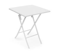 Relaxdays Table pliante de jardin BASTIAN carrée HxlxP 74 x 61,5 x 61,5 cm Camping pliable BASTIAN en aspect rotin Terrasse. blanc