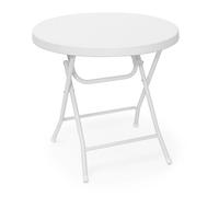 Relaxdays Table pliante de jardin BASTIAN ronde HxlxP 74 x 80 x 80 cm Camping pliable BASTIAN en aspect rotin Terrasse, blanc